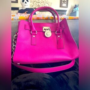Michael Kors Hamilton Hot Pink Tote Bag/Silver Chain Handle
